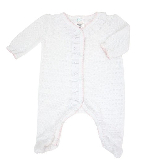 PRE ORDER Paty Inc White Footed Sleeper with Eyelet - white with trim