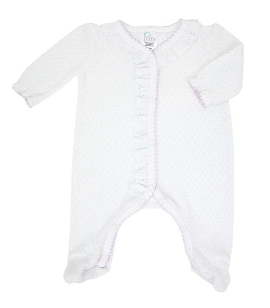 PRE ORDER Paty Inc White Footed Sleeper with Eyelet - white with trim