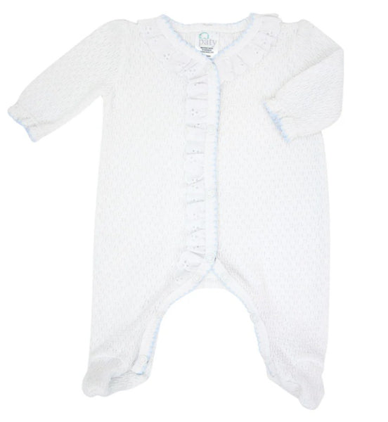 PRE ORDER Paty Inc White Footed Sleeper with Eyelet - white with trim