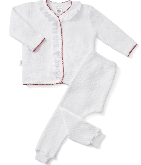 PRE ORDER Paty Inc 2 Piece Legging Set with Eyelet - White with Red Trim