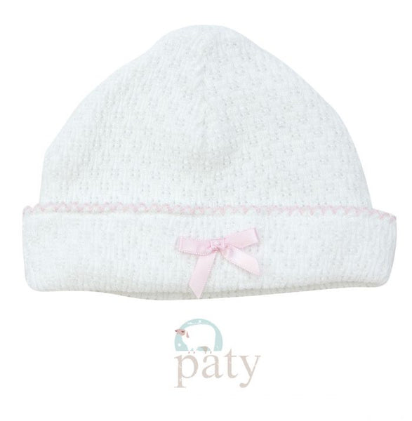 PRE ORDER Paty Inc White Knit Saylor Hat with Pink or Blue Trim