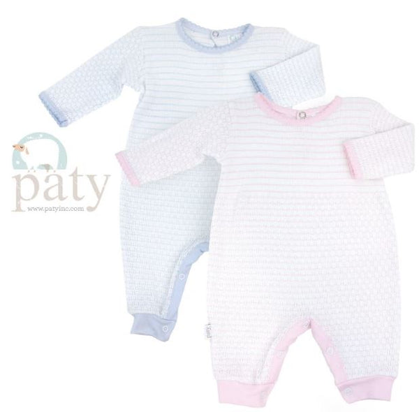 PRE ORDER Paty Inc Striped Knit Long Romper - blue