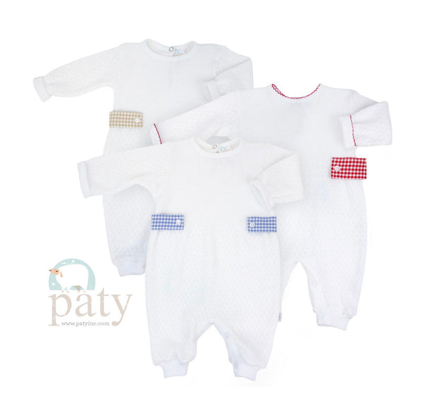 PRE ORDER Paty Inc Knit Long Romper with gingham side tabs