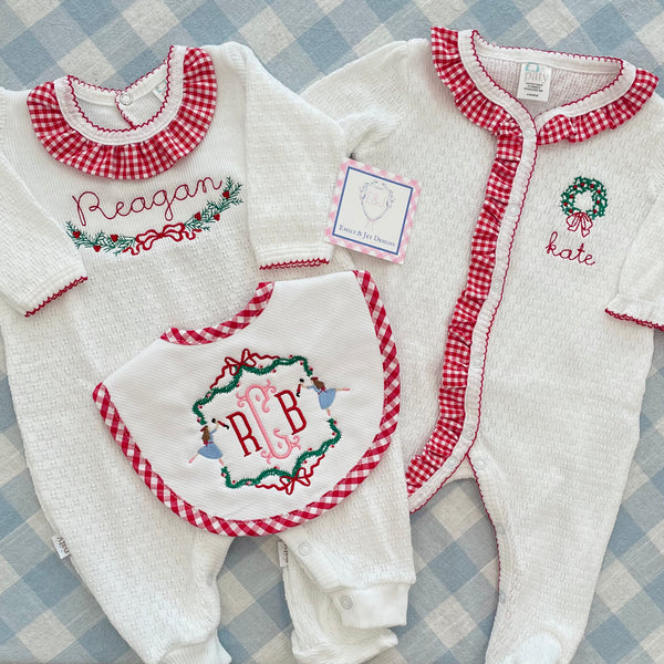 PRE ORDER Paty Inc Knit Long Romper with red gingham collar