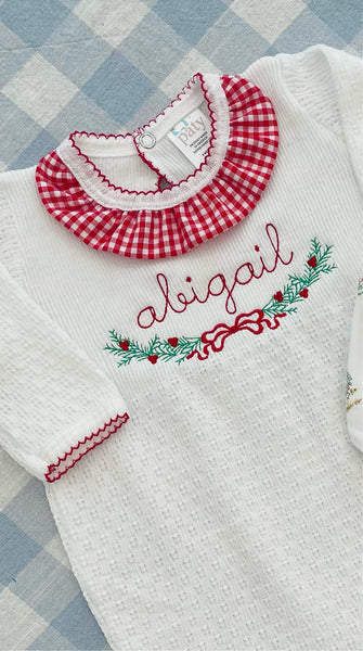 PRE ORDER Paty Inc Knit Long Romper with red gingham collar