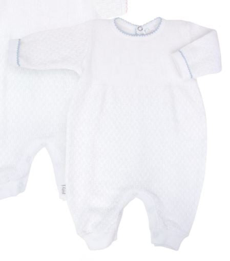 PRE ORDER Paty Inc White Knit Keyhole Romper with Blue Trim