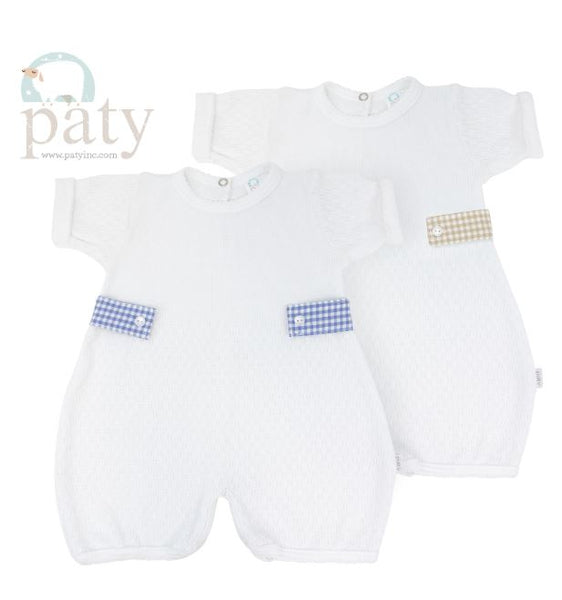 PRE ORDER Paty Inc Short Romper with gingham side tabs - 3 color options